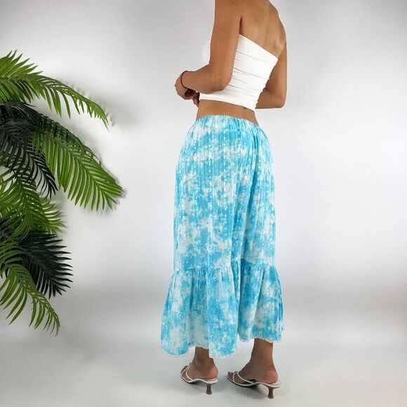 Vintage Y2K Blue Tie Dye Boho Fairycore Low Rise Beachy Hippie Maxi Skirt / S - Picture 2 of 5